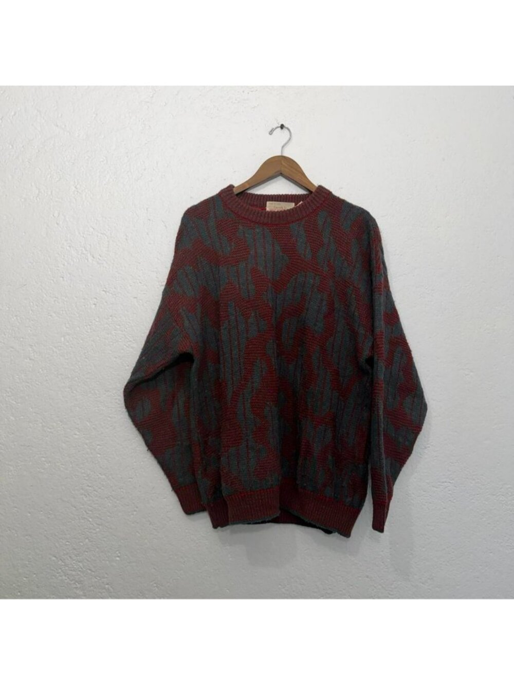 vintage wool red and gray abstract geometric knit sweater